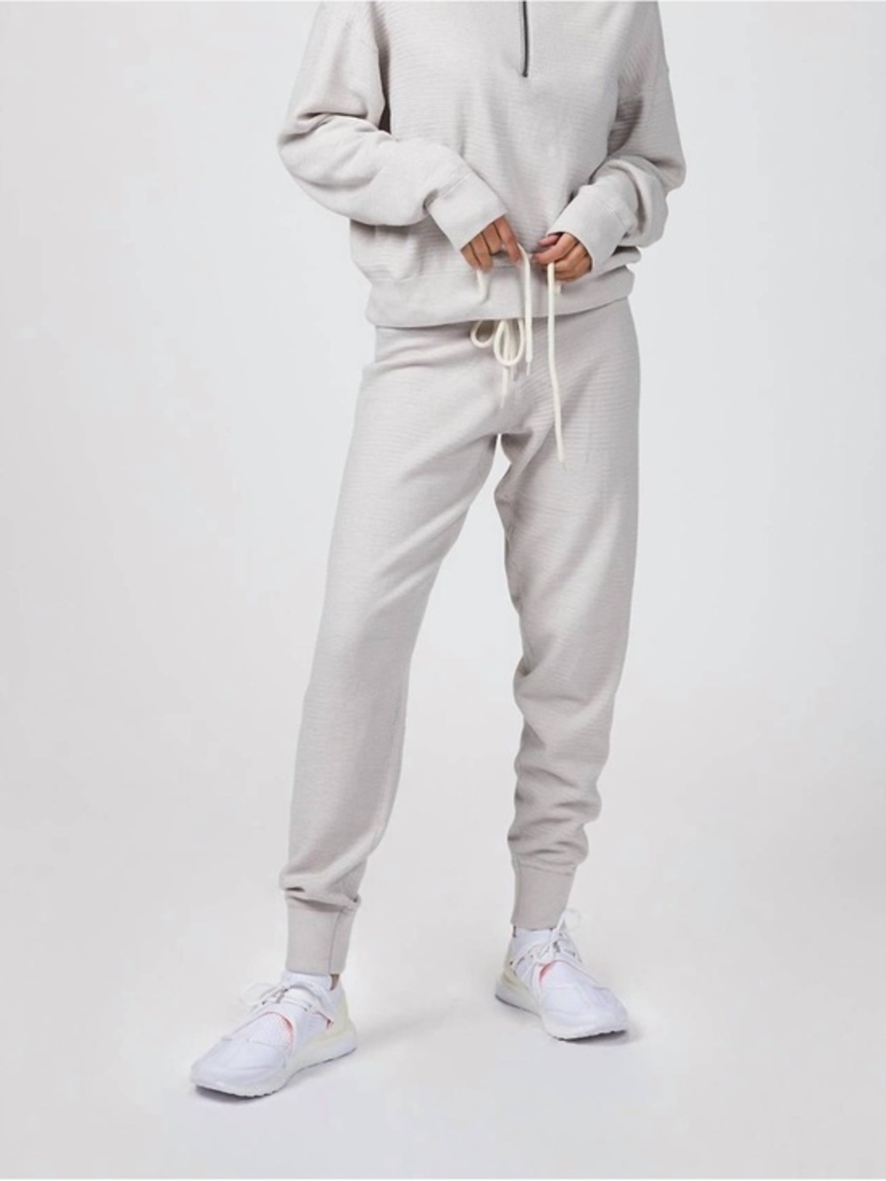Varley Alice knit grey white cotton joggers M